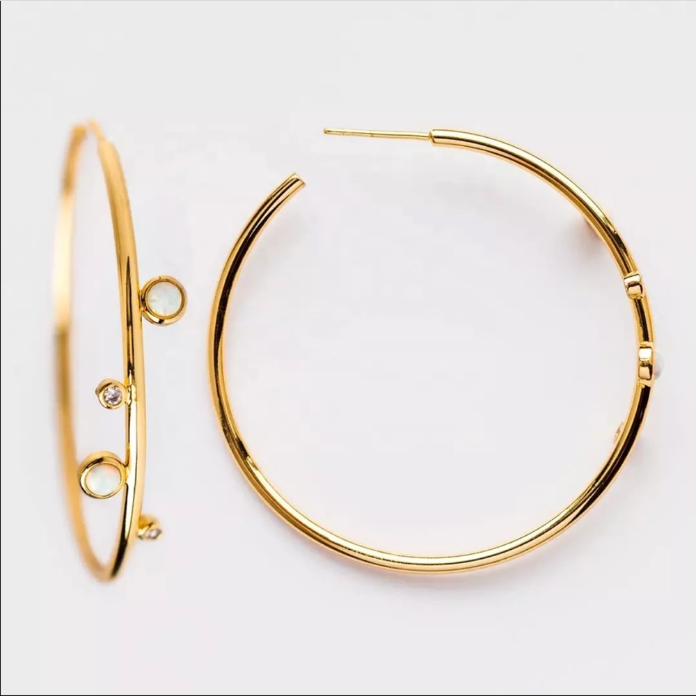 *NEW*Delicate Women’s Opal Hoop Earrings - Picture 3 of 5